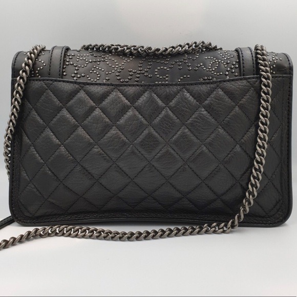 100AUTH CHANEL Black Leather Symbols Flap Bag HGrl - Picture 6 of 12